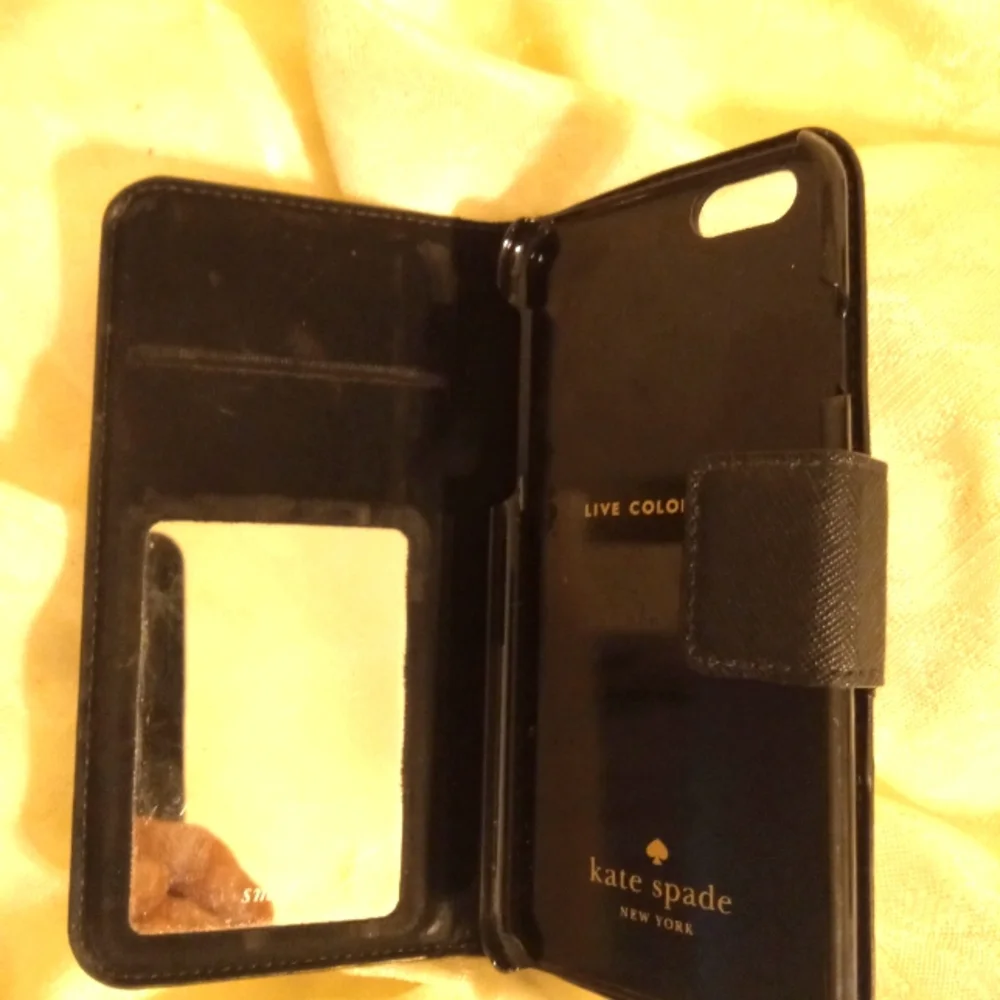 Kate spade Black and white Saffiano leather phone wallet case mirror